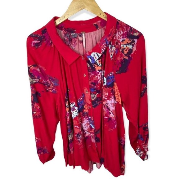 Free People Revolve Meadow Lark Blouse Red Fuchsia‎ Pink Size XS Floral Bohemian - Picture 3 of 11